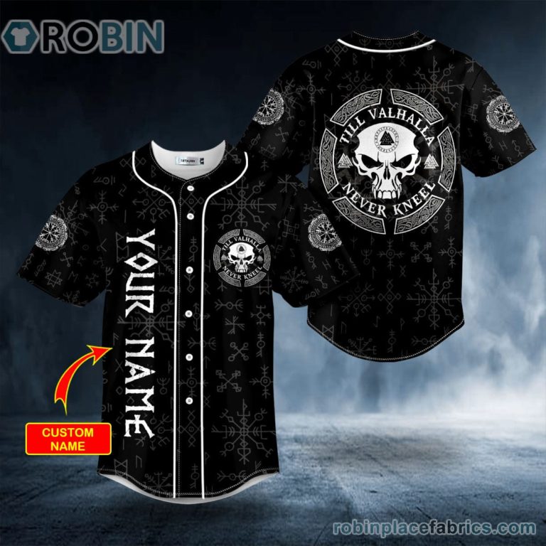 Till Valhalla Never Kneel Viking Personalized Baseball Jersey