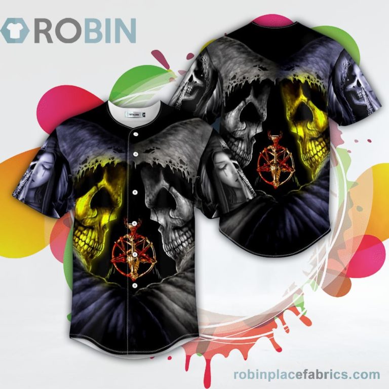 Twin Grim Reaper Good N Evil Skull Baseball Jersey RB2382