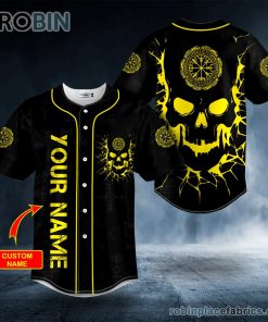 viking compass yellow skull custom baseball jersey 10 q8J9J