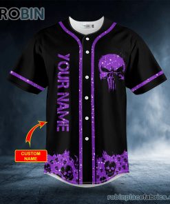 violet punisher skull custom baseball jersey 211 awTzs