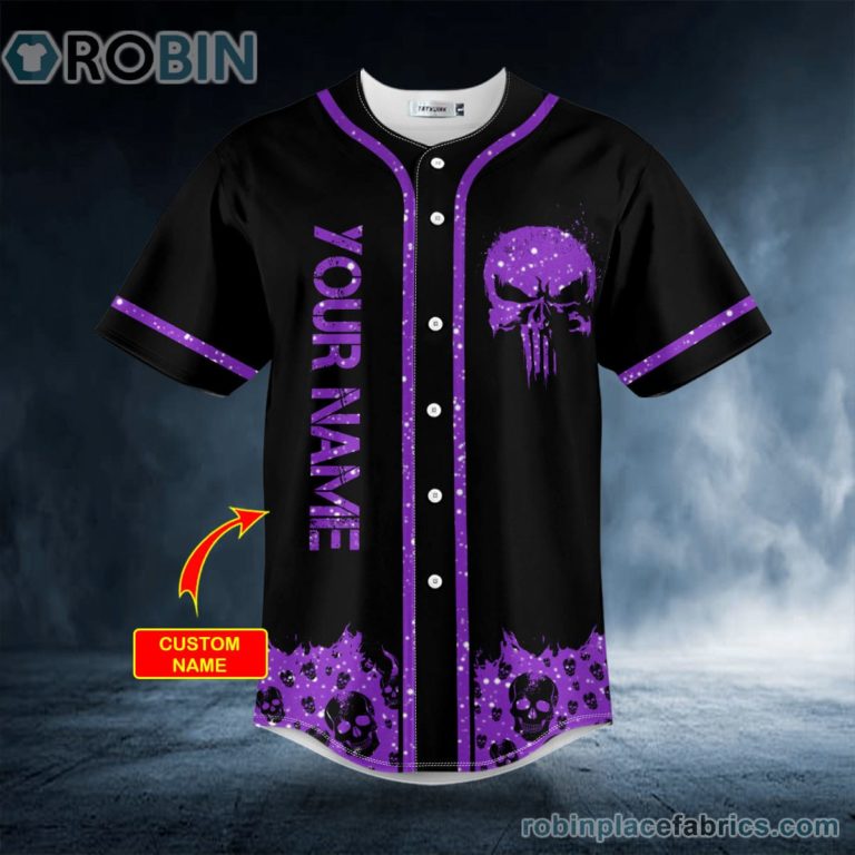 Violet Punisher Skull Custom Baseball Jersey