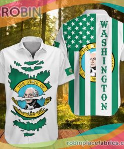 Washington Casual Button Down Hawaiian Shirt Honoring Washington Button Up Shirt Patriotic Apparel Washington Casual Button Down Hawaiian Shirt Honoring Washington Button Up Shirt Patriotic Apparel