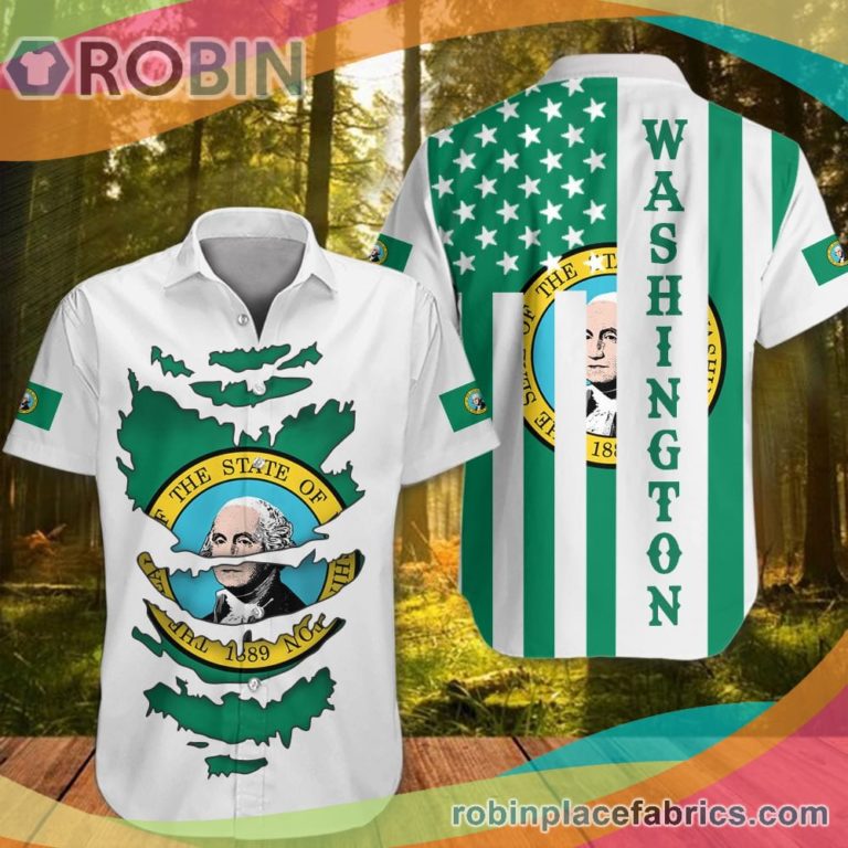 Washington Casual Button Down Hawaiian Shirt Honoring Washington Button Up Shirt Patriotic Apparel
