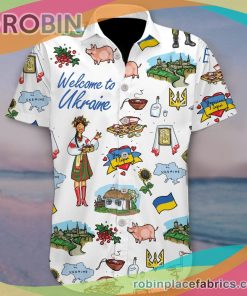 Welcome To Ukraine Casual Button Down Hawaiian Shirt Ukrainian Summer Vacation Casual Button Down Hawaiian Shirts