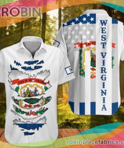 West Virginia Casual Button Down Hawaiian Shirt State WV Apparel Patriotic West Virginia Clothing West Virginia Casual Button Down Hawaiian Shirt State WV Apparel Patriotic West Virginia Clothing