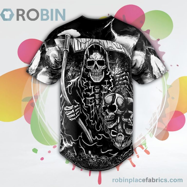White Fatal Shears Grim Reaper Skull Baseball Jersey RB2173