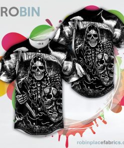 White Fatal Shears Grim Reaper Skull Baseball Jersey RB2173 White Fatal Shears Grim Reaper Skull Baseball Jersey RB2173