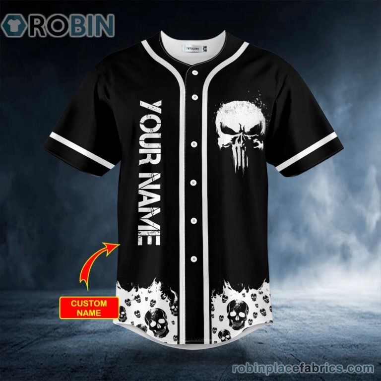 White Punisher Skull Custom Baseball Jersey