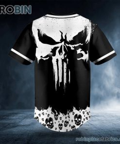 White Punisher Skull Custom Baseball Jersey White Punisher Skull Custom Baseball Jersey