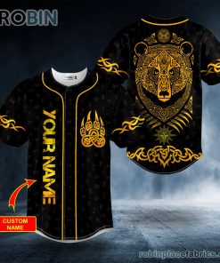 yellow bear viking tattoo custom baseball jersey 5 HJq8k