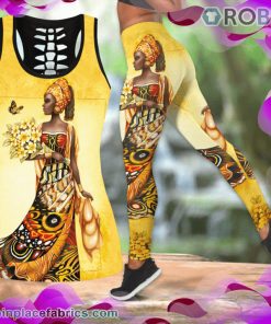 Yellow Pattern African Girl Tank Top Legging Set