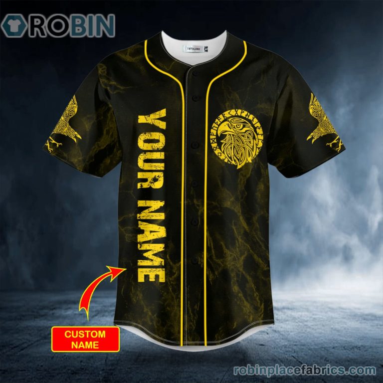 Yellow Raven Viking Skull Custom Baseball Jersey