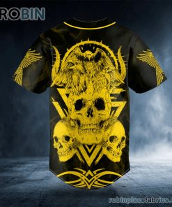 Yellow Raven Viking Skull Custom Baseball Jersey