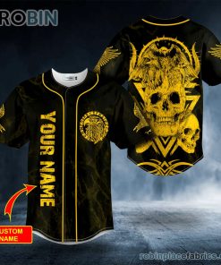 yellow raven viking skull custom baseball jersey 4 jj7EW