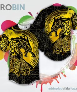 Yellow Viking Wolf Tattoo Baseball Jersey RB1886