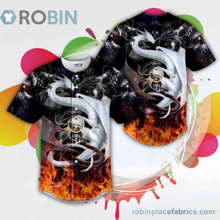 Yin-Yang Dragons Fire Skull Baseball Jersey RB9714