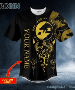 Yin Yang Wolves Viking Raven Yggdrasil Tattoo Custom Baseball Jersey