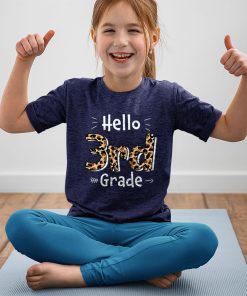 yout t shirt navy hello 3rd grade leopard back to school first day of school hDZ7d