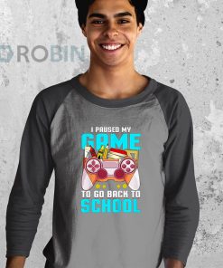 youth raglan black i paused my game to go back to school video gamer first day yFDzG