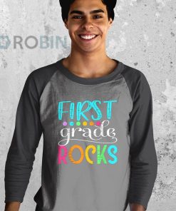 youth raglan black team first grade hello 1st grade rocks back to school funny J4ezq