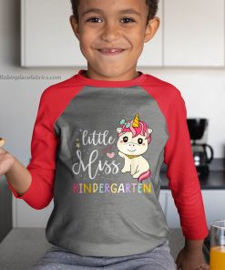 youth raglan red first day of school shirt for girls little miss kindergarten ZyZlO