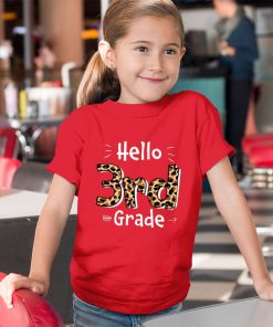 youth red t shirt hello 3rd grade leopard back to school first day of school lybSR