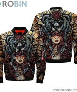 Bear And Girl Native Bomber Jacket Shirt