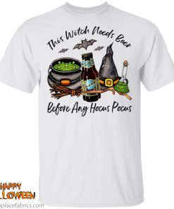 blue moon white ale bottle this witch needs beer before any hocus pocus shirt h1eX7