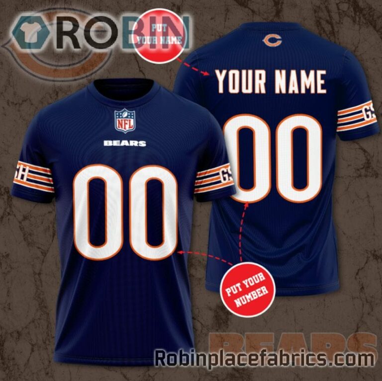 Chicago Bears Navy Custom Shirt – Personalized Name & Number Football 3D All Over Print T – Shirt
