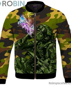 Chilling Out Soldier Smoking Marijuana Cool Bomber Jacket