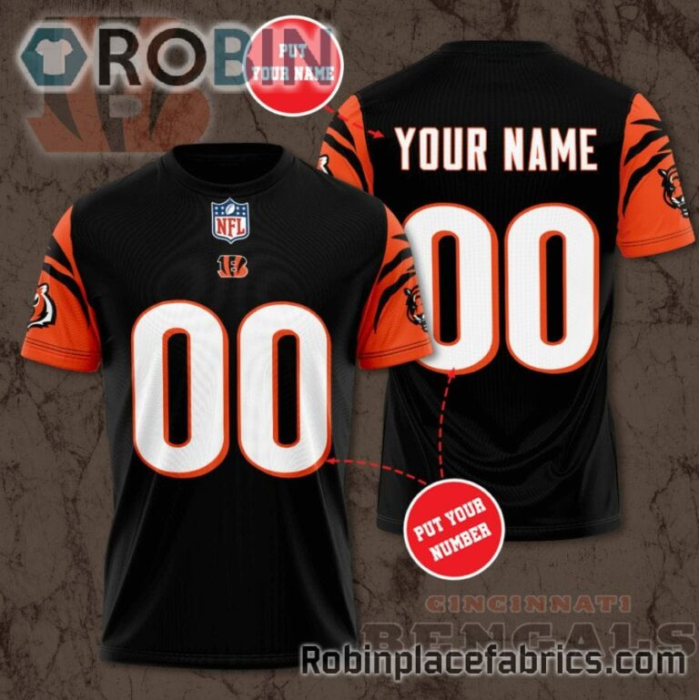 Cincinnati Bengals Black Custom Shirt – Personalized 3D Name & Number Football All Over Print T – Shirt