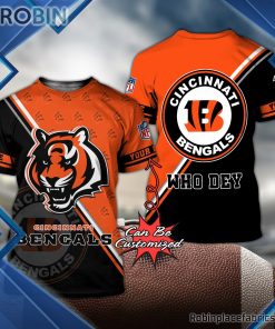 Cincinnati Bengals Shirts – Personalized Who Dey Football Pattern 3D All Over Print T-Shirt