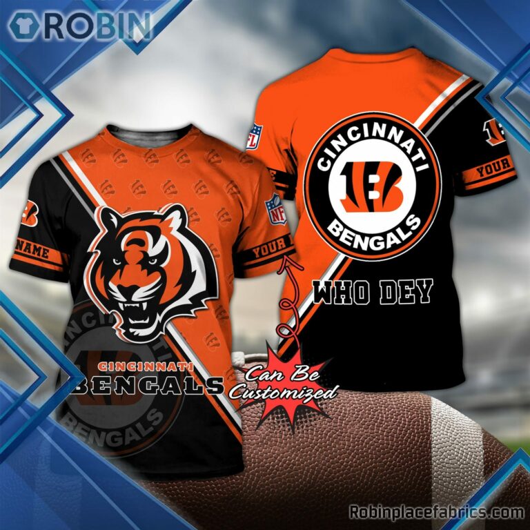 Cincinnati Bengals Shirts – Personalized Who Dey Football Pattern 3D All Over Print T-Shirt