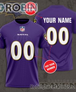 Custom Baltimore Ravens Shirt – Personalized Name & Number Football 3D All Over Print T-Shirt