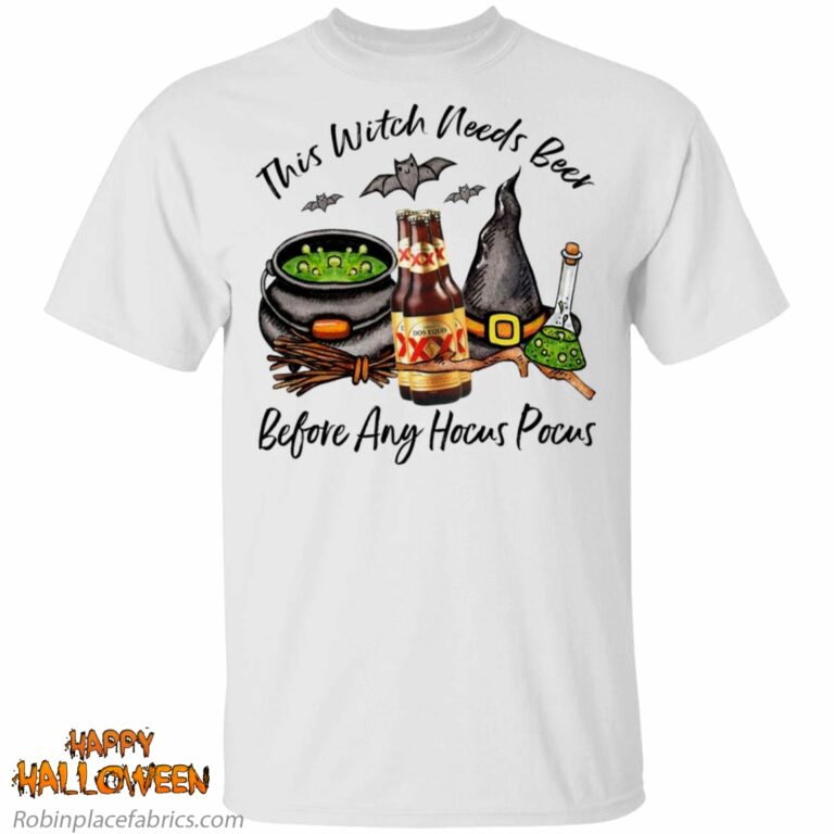 Dos Equis XX Amber Bottle This Witch Needs Beer Before Any Hocus Pocus Halloween Shirt