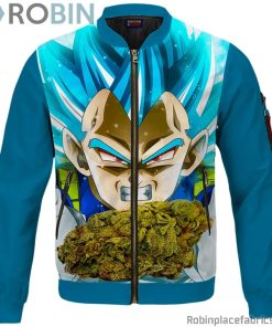 Dragon Ball Stoned Super Saiyan Blue Vegeta Marijuana Nug Bomber Jacket