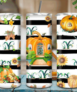 Fall Pumpkin Tumbler Halloween Design Skinny Tumbler