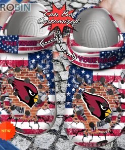 Football Crocs – Personalized Arizona Cardinals American Flag Breaking Wall Clog Shoes