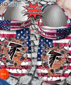 Football Crocs – Personalized Atlanta Falcons American Flag Breaking Wall Clog Shoes