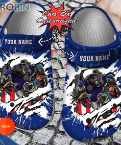 Football Crocs – Personalized Baltimore Ravens Mascot Ripped Flag Clog Shoes