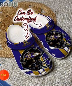 Football Crocs – Personalized Baltimore Ravens Team Helmets Clog Shoes