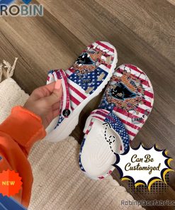 Football Crocs – Personalized Carolina Panthers American Flag Breaking Wall Clog Shoes