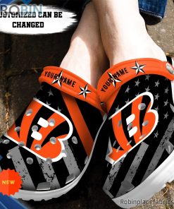Football Crocs – Personalized Cincinnati Bengals American Flag Clog Shoes