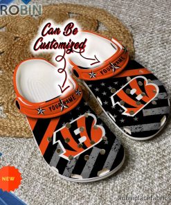 Football Crocs – Personalized Cincinnati Bengals American Flag Clog Shoes