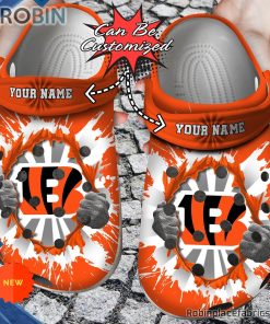 Football Crocs – Personalized Cincinnati Bengals Hands Ripping Light Clog Shoes