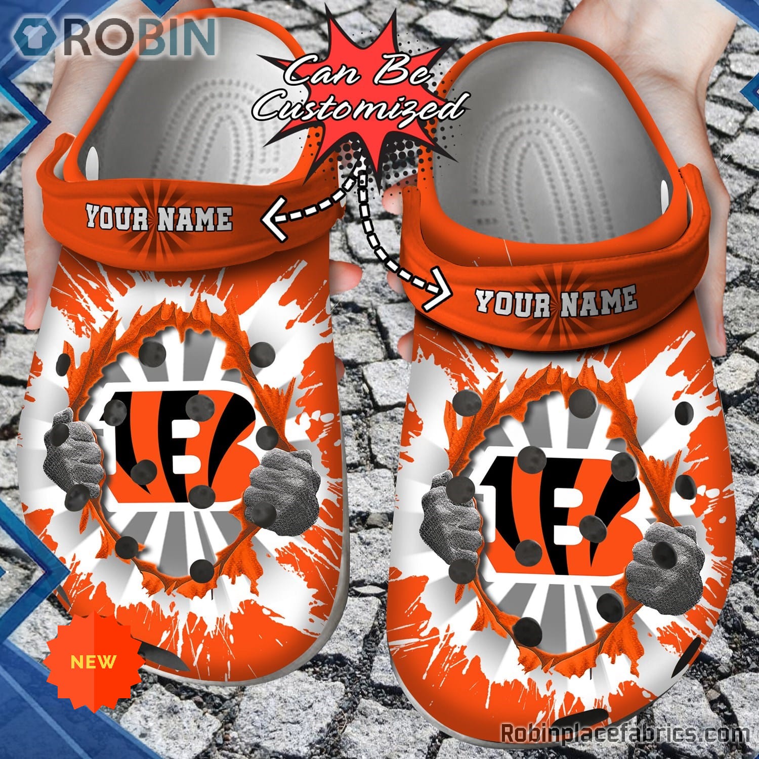 Football Crocs - Personalized Cincinnati Bengals Hands Ripping Light ...