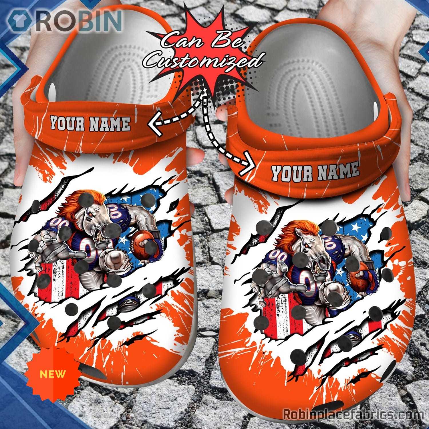 Football Crocs - Personalized Denver Broncos Mascot Ripped Flag Clog ...