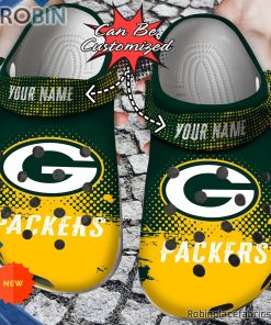 Football Crocs – Personalized Green Bay Packers Half Tone Drip Flannel Clog Shoes Football Crocs – Personalized Green Bay Packers Half Tone Drip Flannel Clog Shoes