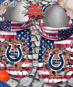 Football Crocs – Personalized Indianapolis Colts American Flag Breaking Wall Clog Shoes