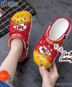 Football Crocs – Personalized Kansas City Chiefs Half Tone Drip Flannel Clog Shoes